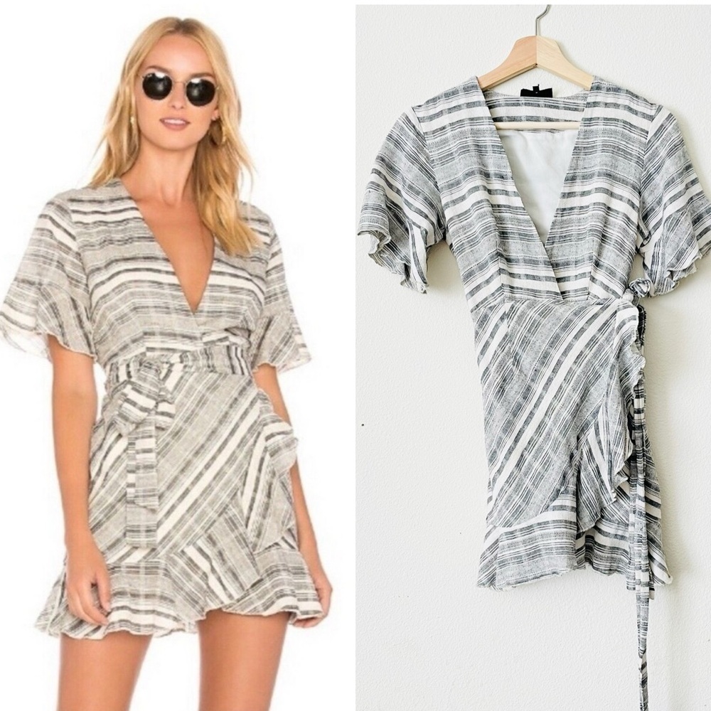 Majorelle SMALL Portia gray striped woven wrap mini dress